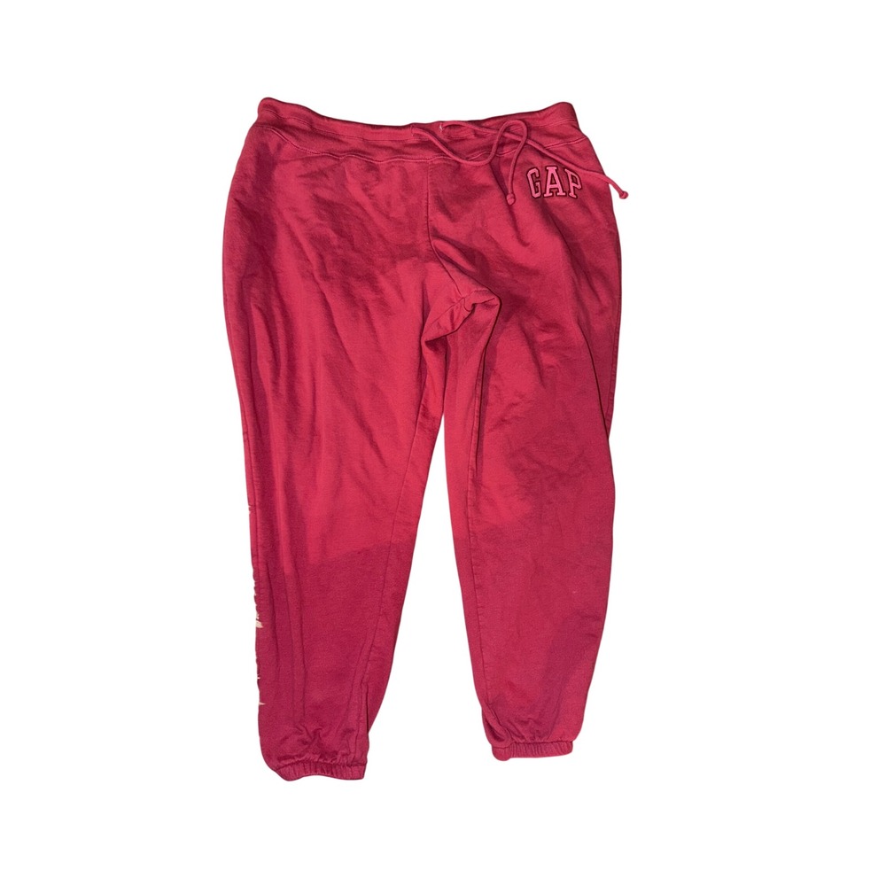 Gap Womens XL Pink Fleece Jogger Sweatpants Embroidered Logo Drawstring Waist